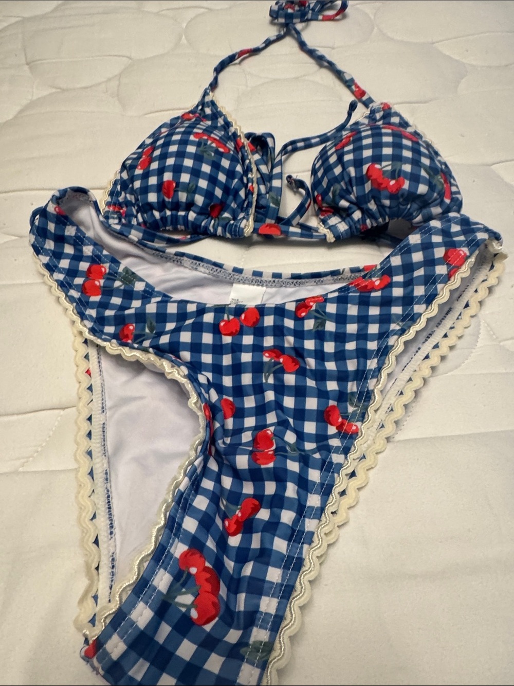 Cider Blue Gingham Cherry Bikini
